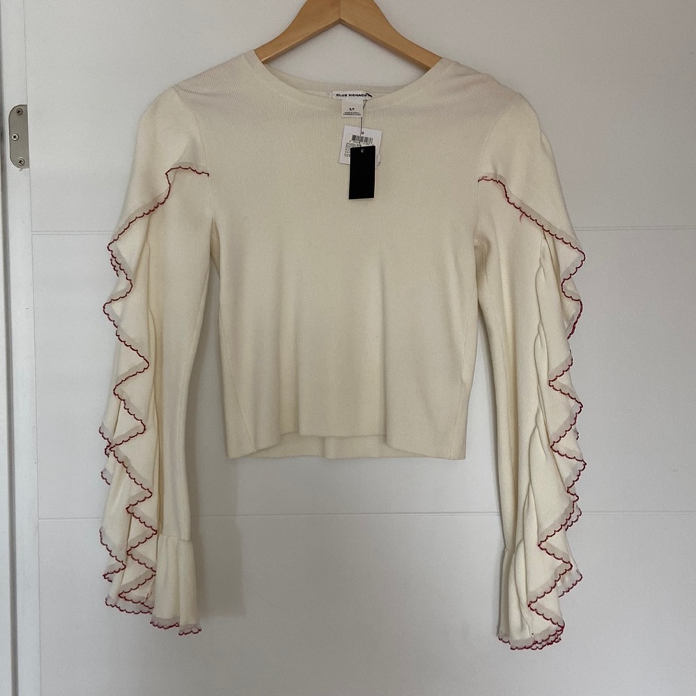 NWT Club Monaco Ruffled Long Sleeve Croptop - Picture 1 of 5